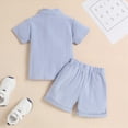 thumbnail image 4 of TOWED22 Toddler Baby Boy Girl Outfit Summer Short Sleeve Letters Printed Shirt Shorts Sets 2PC Little Boy Clothing(Blue,2-3 Y), 4 of 9