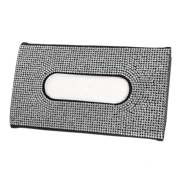 Caja de pa?uelos para parasol de coche con diamantes de imitación, cristal brillante, soporte para máscara facial de piel sintética, dispensador, Clip para toallas de papel para vehículos ZefeiWu 8390612537554