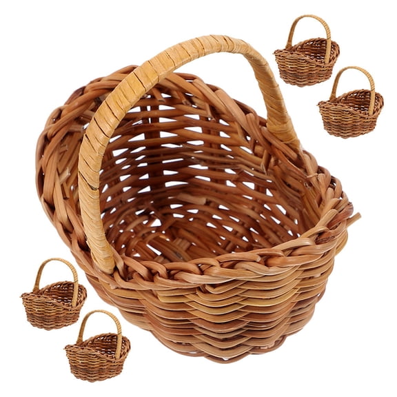 WEUVEB 5Pcs Portable Handwoven Rattan Basket with Handle for Storage