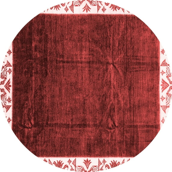 Ahgly Company Machine Washable Indoor Round Abstract Red Modern Area Rugs, 4' Round
