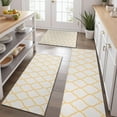 thumbnail image 2 of Yellow Geometric Quatrefoil Pattern Kitchen Rugs Sets Of 3,Kitchen Runner Rugs Non Skid Washable,Decorative Kitchen Floor Mats for Kitchen,Sink,Laundry,17"x30"+ 17"x47" + 17"x59", 2 of 6