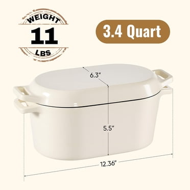 6 QT Enamelled Cast Iron Dutch Oven with Lids - Beige