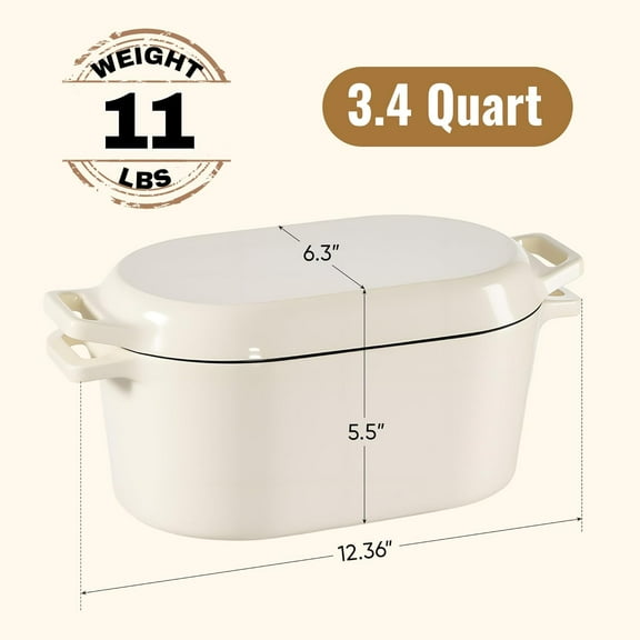6 QT Enamelled Cast Iron Dutch Oven with Lids - Beige