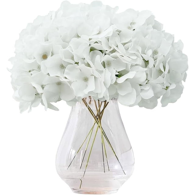 Xiao Hua Flores artificiales de hortensia blanca, 10 flores de seda de hortensia falsas para centros de mesa de boda, ramos, decoración floral DIY, decoración del hogar con tallos
