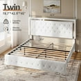 thumbnail image 3 of Merluxy Twin Size Bed Frame with Led Lights Headboard, Acrylic Mirror Accents, No Box Spring Needed, Velvet Upholstered White, 3 of 9