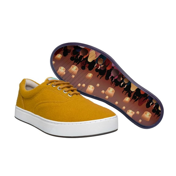 MaCae Unisex Wool Lace Up Fashion Shoe With Unique Sole, Casual Sneakers, Wool Shoes, Fashion Sneakers, Shoes for Teens, Lace Up Shoes - Mustard Yellow/Chinese Lanterns, 9M/10W