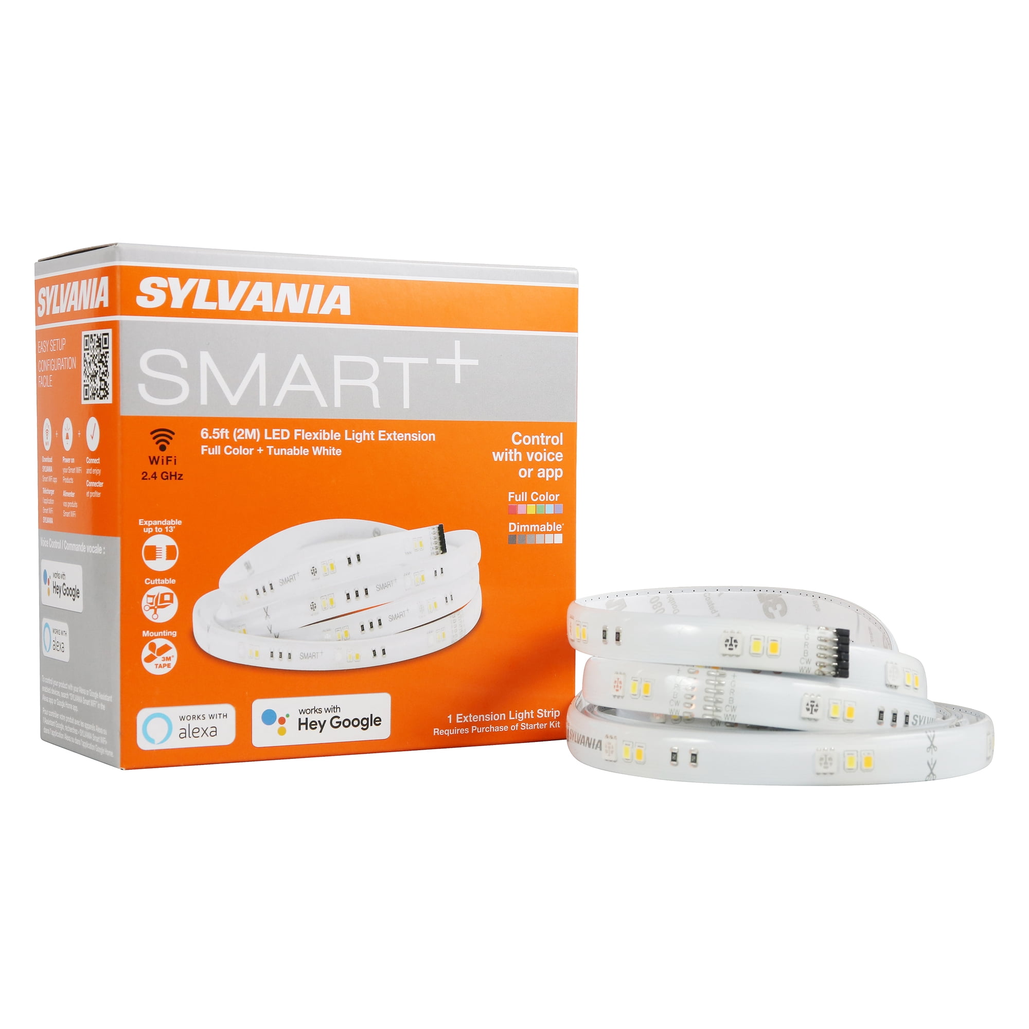 SYLVANIA Wifi LED Smart Strip Light Expansion Kit, 6.5ft, Indoor, Full Color & Adjustable White