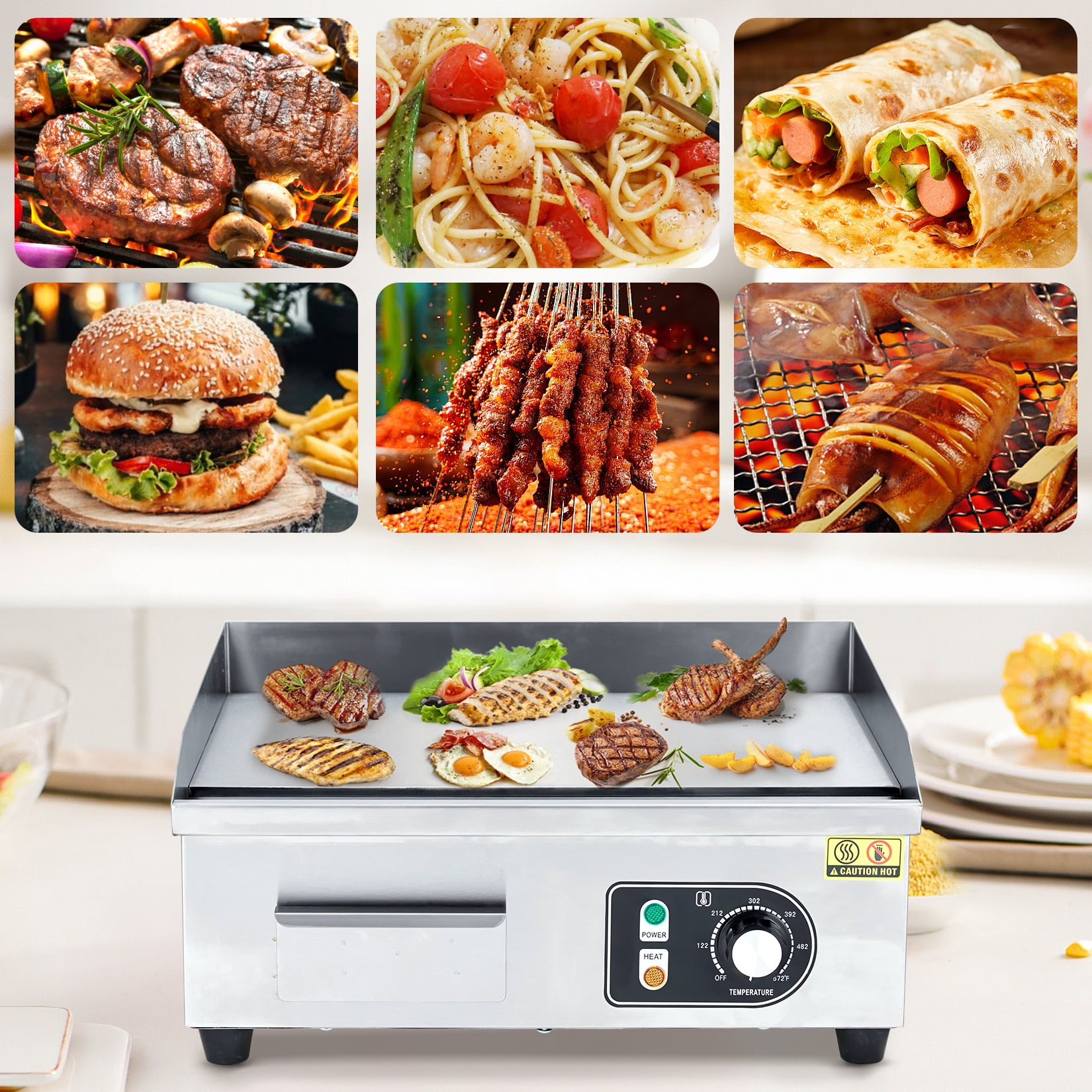 Amkui 28.7" Electric Griddle, 3000W Commercial Electric Countertop Griddle Flat Top Grill Hot Plate BBQ, Restaurant Teppanyaki Grill for Kitchen Non-Stick Stainless Steel 2 Brushes+2 Spatulas