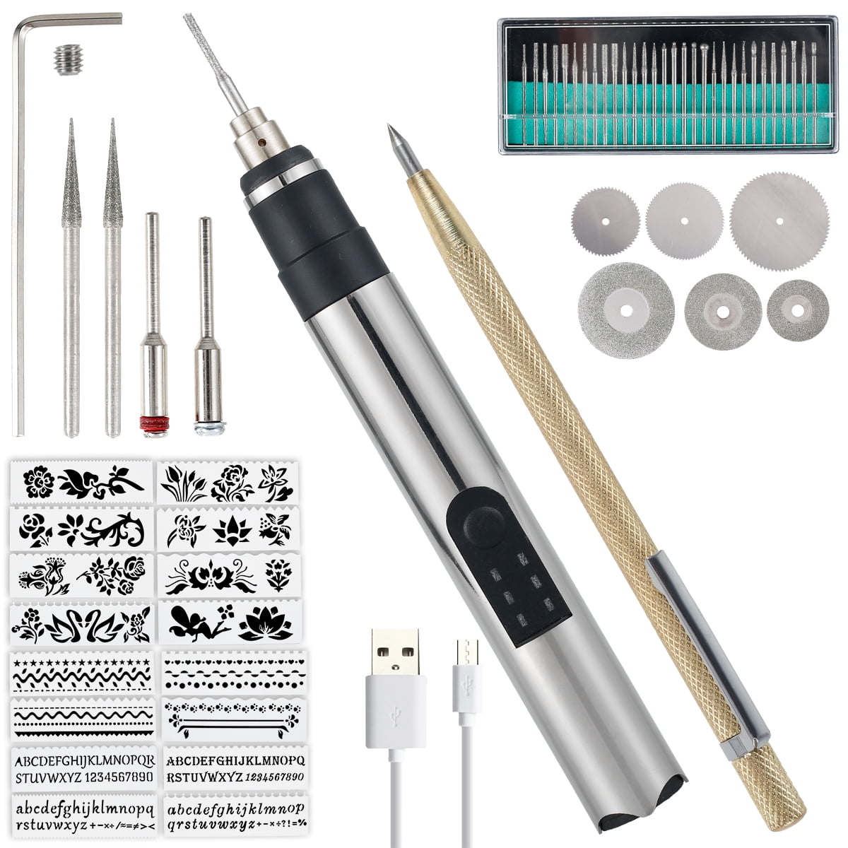 Electric Engraving Pen Cordless Micro Carving Pen with 3 Adjustable Speed 280mAh Rechargeable Engraver Machine Wireless Etching Engraving Tool for Jewelry Wood Metal Glass Stone