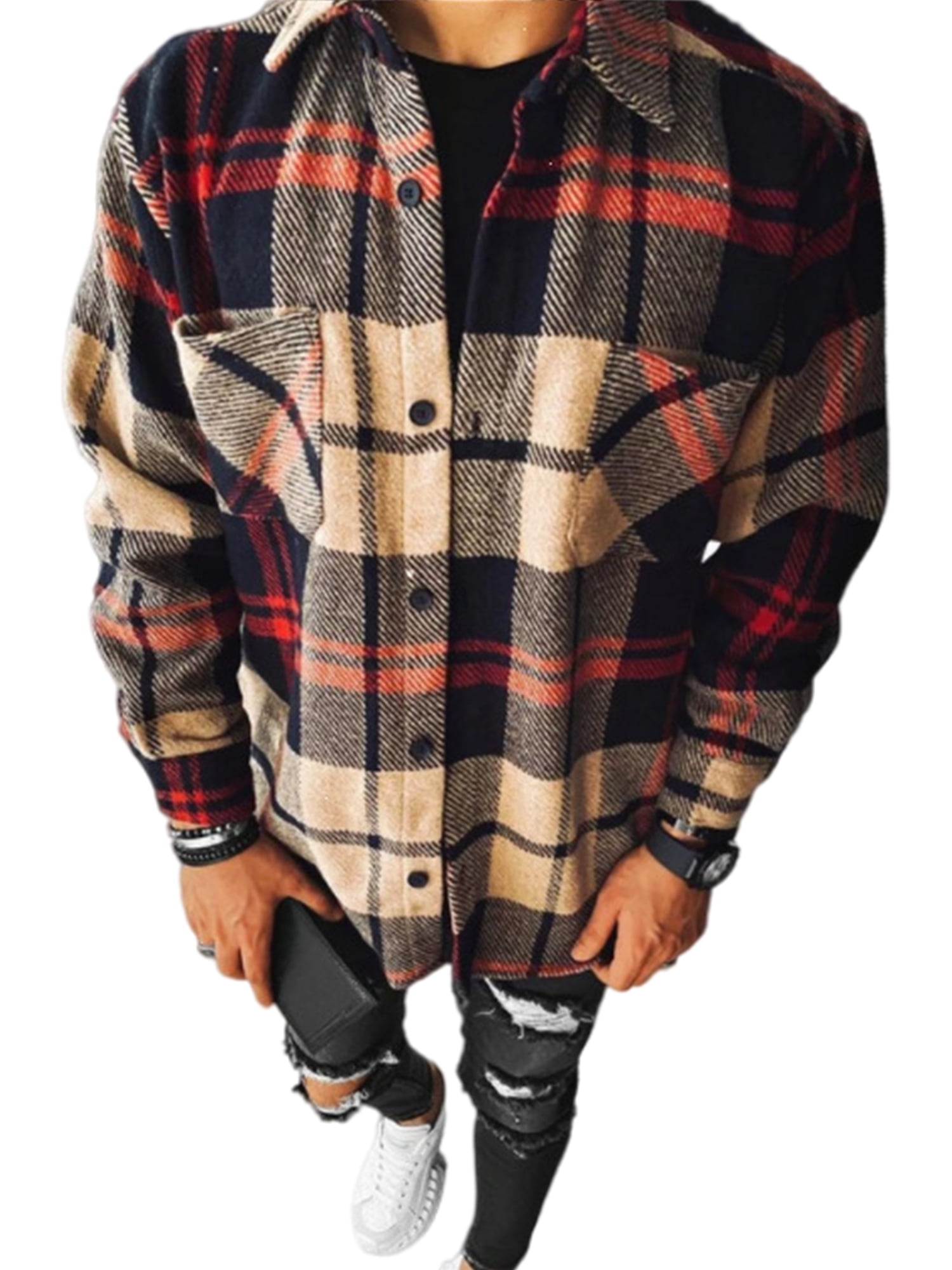 Avamo Men Casual Fit Autumn Flannel 