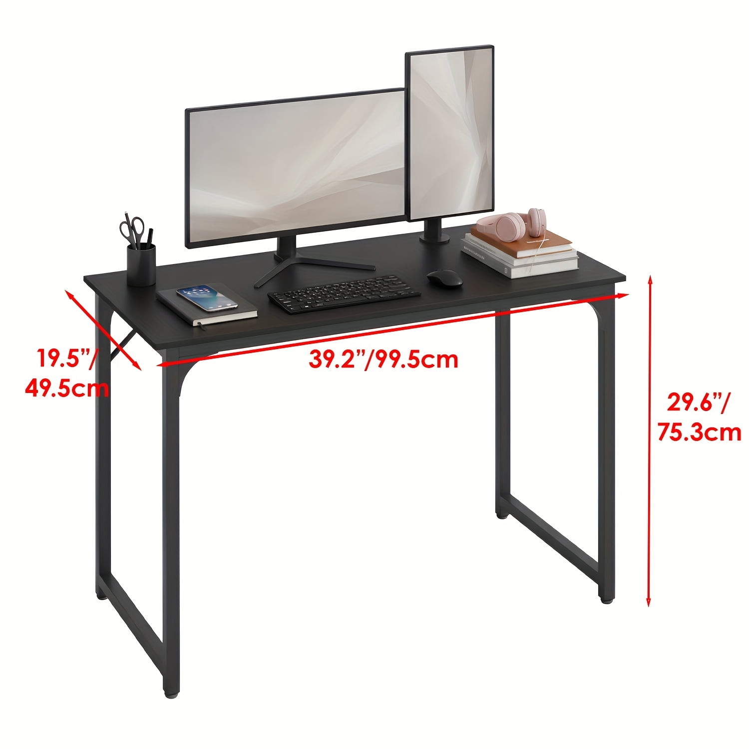 39-inch Black Computer Desk, Home/Office/Study/Workstation, Modern PC/Laptop Sturdy and Easy-to-Use Gaming Desk with Metal Frame