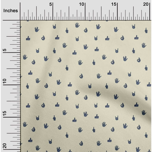 oneOone Organic Cotton Poplin Twill Fabric Finger Sign Symbol Print Sewing Fabric BTY 42 Inch Wide