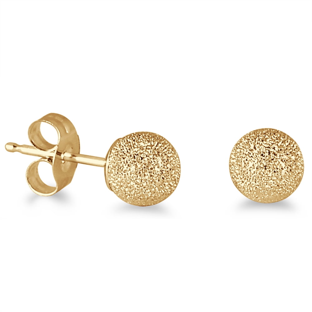 Solid 14K Yellow Gold 4mm BALL Stud Earrings SPARKLING Laser Cut