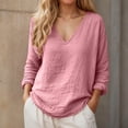 thumbnail image 2 of CONZONE Womens Summer Cotton Linen T-Shirts Long Sleeve T Shirts for Women Casual V Neck Solid Color Lightweight Tees Soft Cozy Dailywear, 2 of 6