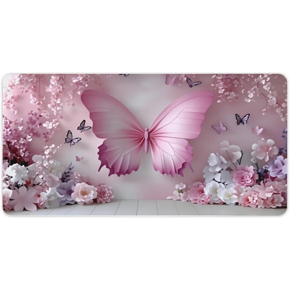 Verolix Pink Butterfly Floral Mouse Pad 24 x 12 Inch Extended Desk Mat, Large Desk Mouse Pad, Smooth Jiajibu Surface, Non-Slip Rubber Base, Waterproof Computer Desk Pad for Office Home