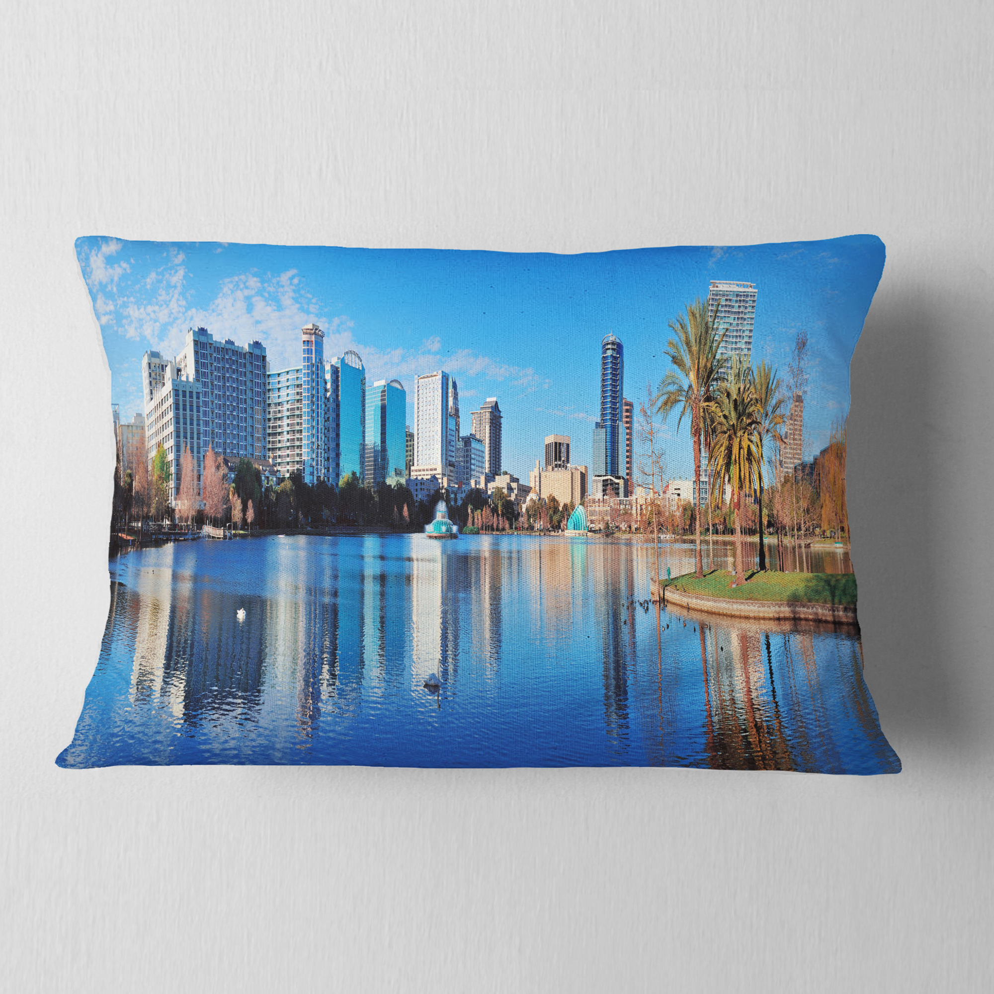 Designart Orlando Morning - Cityscape Photo Throw Pillow - 12x20