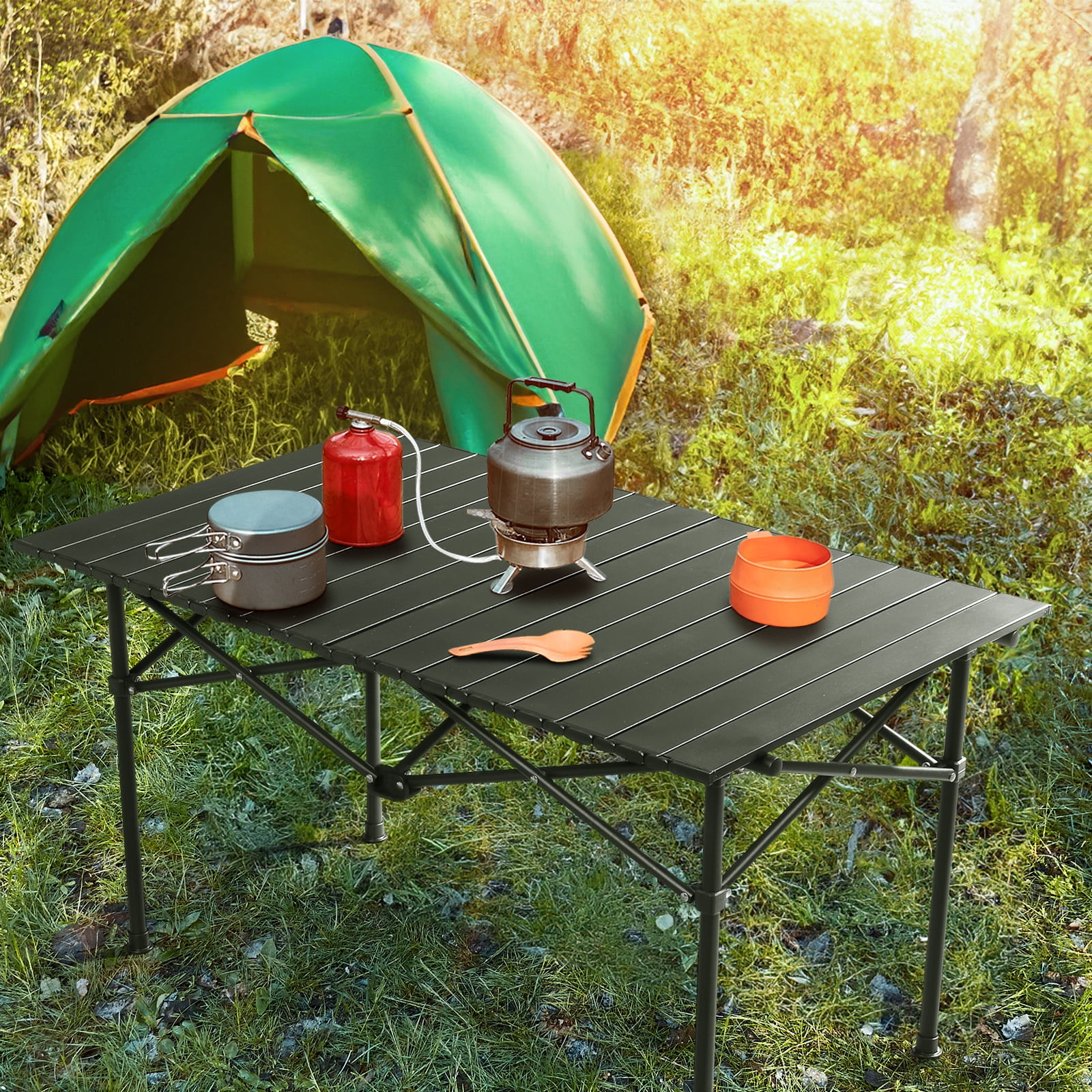 Portable Folding Camping Table, Ultralight Collapsible Table Outdoor Camp Table for Travel Hiking Backyard BBQ Party, Black/47x20in