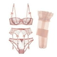 thumbnail image 1 of Women's Lace Embroidery Bra Underwire Balconette Bra Set 4 piece, 1 of 5