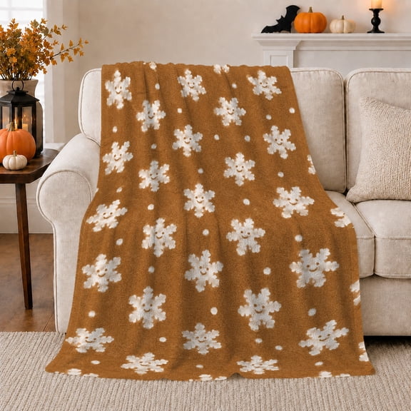 冬节日笑脸雪花图案 With Bold Lettering Detailed Visual Pattern Cheerful Graphic Style Art Lovers Expressive Room Motif Warm Flannel Blanket, Housewarming Gift for Bedroom and Living Room Home Decor