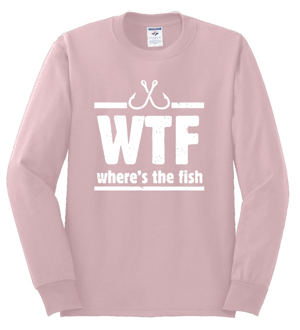 Where's the Fish WTF Parody  Mens Fishing Long Sleeve T-Shirt, Charcoal,  X-Large 