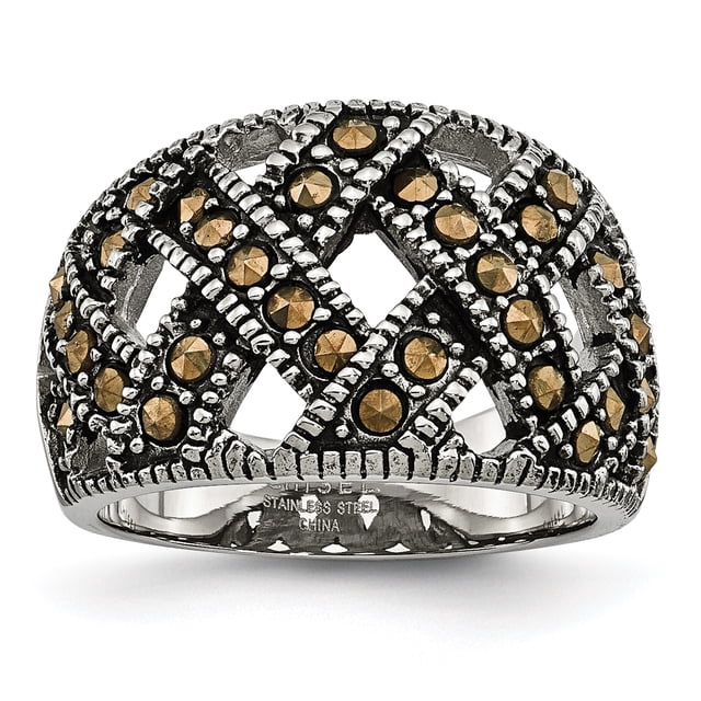 Stainless Steel Textured Marcasite Ring Size 9