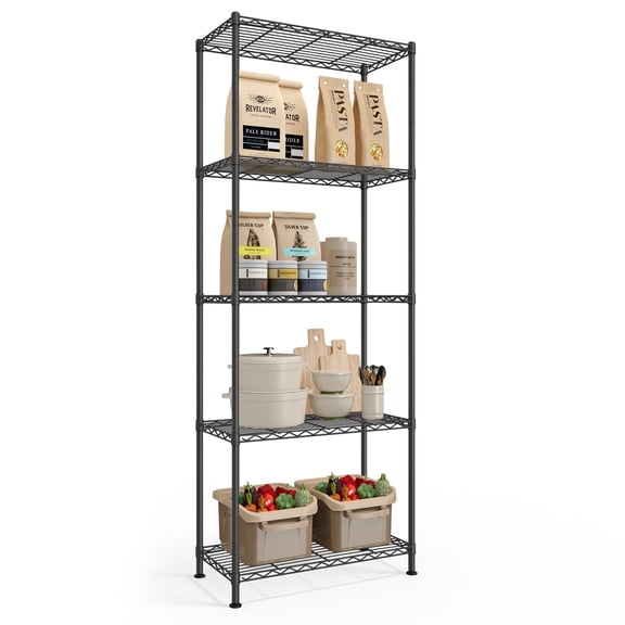 SONGMICS Storage Shelf, Metal Wire Shelving Unit, Adjustable Shelves, 5 Tier, 11.8 x 23.6 x 63.4 Inches, Ink Black