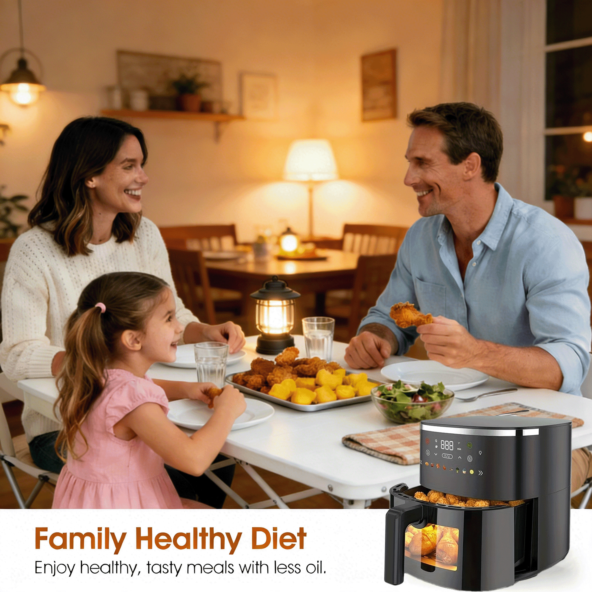 6.5 Qt Large Air Fryer Digital Control With View Window 8 Presets For Fast Family Meals Temp Timer Adjustable Roast Bake Crisp French Fries Steak 1550W