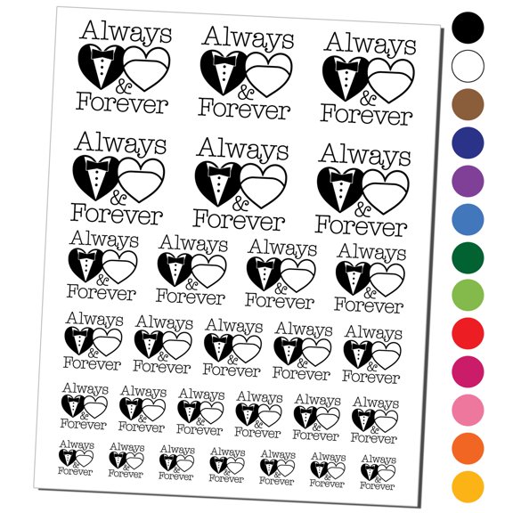Mr and Mrs Always and Forever Wedding Tuxedo Gown Hearts Water Resistant Temporary Tattoo Set Fake Body Art Collection - Red