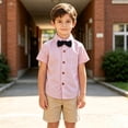thumbnail image 2 of XAOFW Toddler Boys Girls Back To School Shirts Short Sleeve Lapel Collar Button Front Striped Shirts Child Kids First Day Of School Shirts Comfortable Tops 2-3 Years, 2 of 8