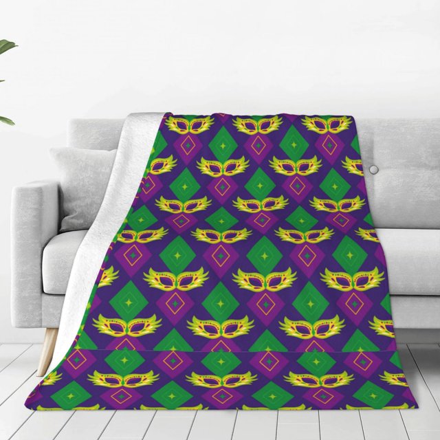 Fotbe Mardi Gras Carnival3 Manta de Franela Acolchonada con Estampado, Súper Suave y Esponjosa, Extra Grande para Sofá, Cama, Uso Todo el Año-80"x60"