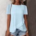 thumbnail image 2 of FRSASU Women's Eyelet T-Shirt Hollowed-Out Crew Neck Short Sleeve Cross Ruffle Hem Casual Summer Tunic Tops Sky Blue, 2 of 7