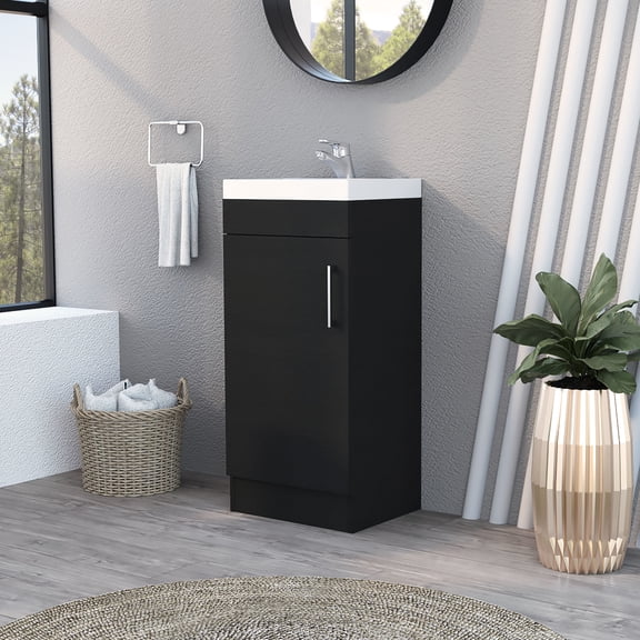Black Bathroom Vanity With Metal Handle And Single Door Cabinet For Bathroom, Handle, Decoration