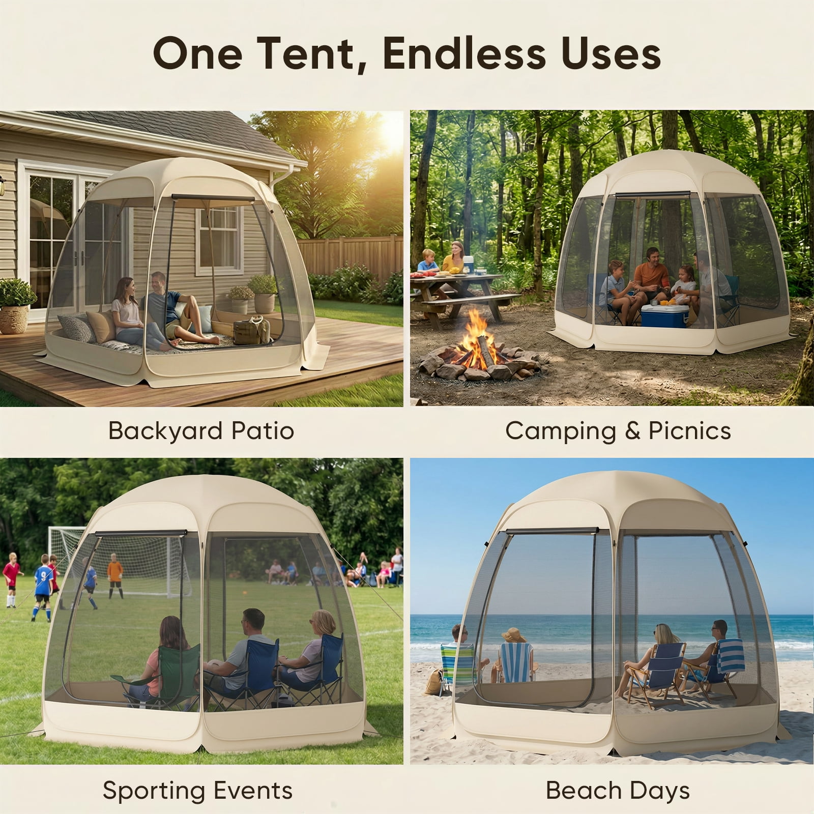 TABU Screen House Tent, 10x10ft Pop up Screen Tent, 6-7 Person Screened Canopy Tent with Carry Bag for Backyard & Outdoor Activities