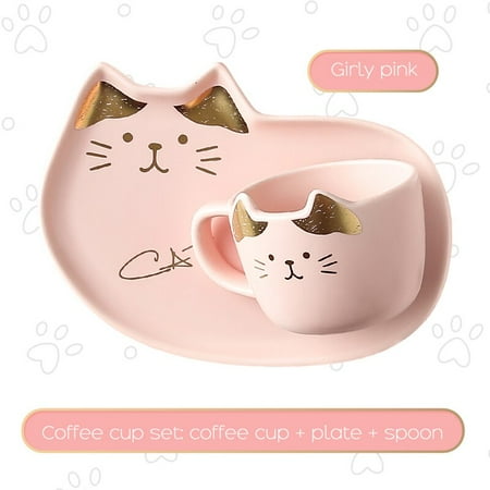

Cartoon Cat Cup Saucer and Spoon Coffee Milk Cup Bread Dessert Plate Porcelain Plate Set Water Cup Girl s Favorite Gift