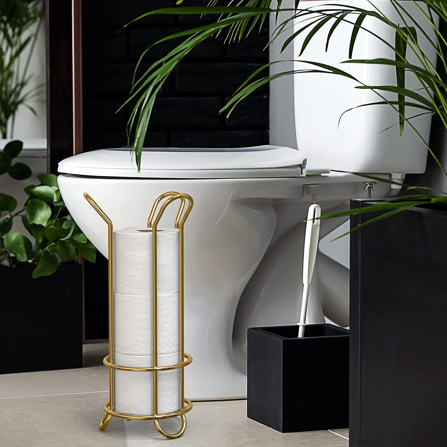 Brookstone Toilet Paper Holder, Holds Mega Rolls, Raised Base, Gold
