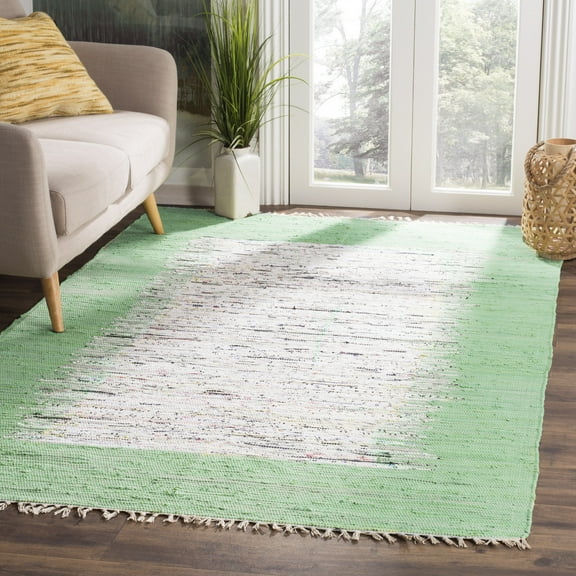 SAFAVIEH Montauk Tennyson Braided Border Cotton Area Rug, Ivory/Sea Green, 9' x 12'