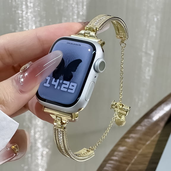 Diamond Bling Band Compatible with Apple Watch 38/40/41/42mm(S10),for Women,Luxury Upgraded Sparkle Replacement Adjustable Dressy Elegant Metal Slim Bracelet Strap Band,Gold