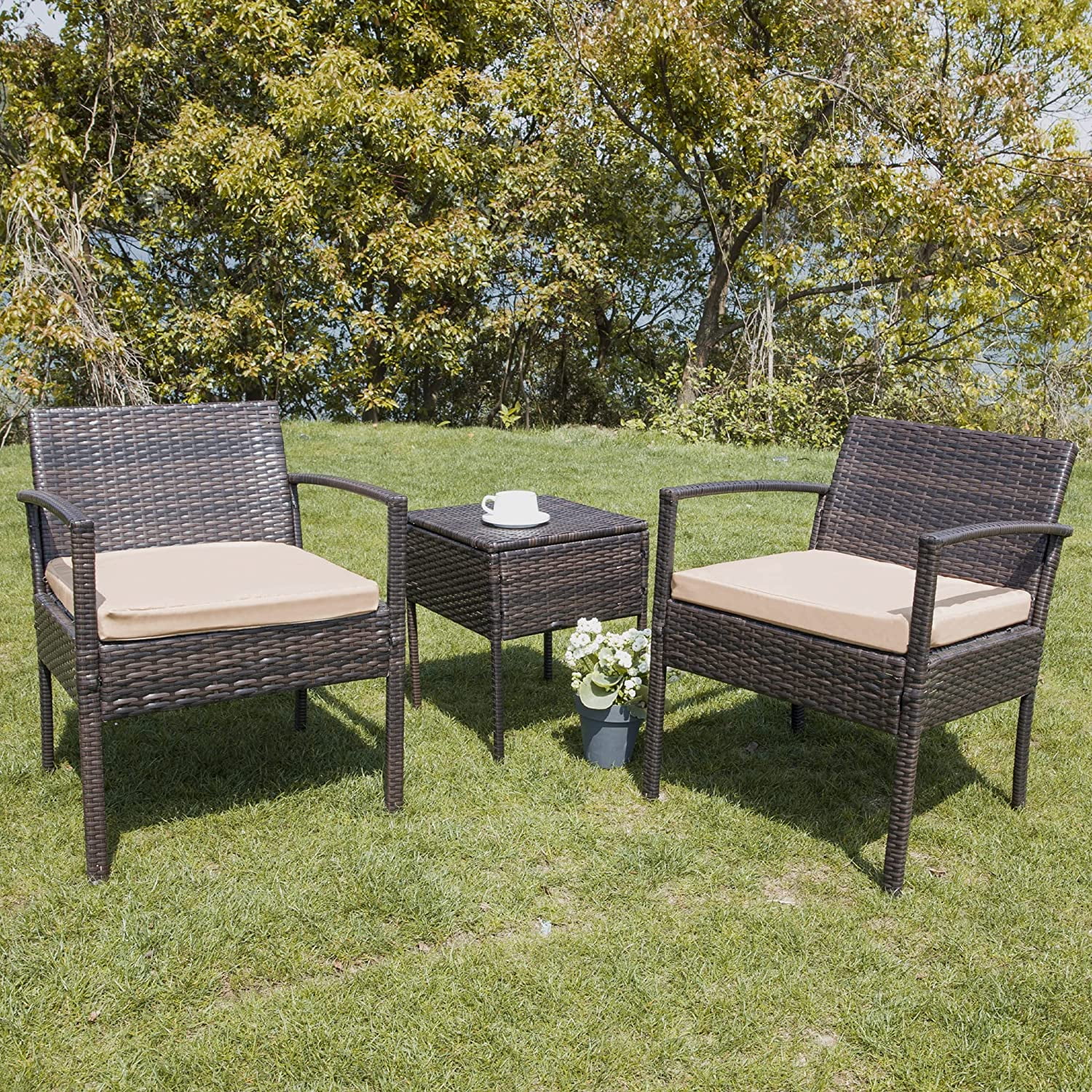 FHFO Outdoor Patio Furniture Set, 3 Pieces Patio Conversation Set