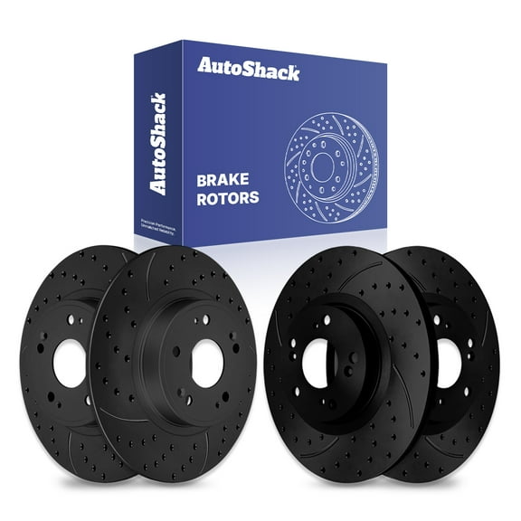 AutoShack Front & Rear Drilled & Slotted Brake Rotors | Replacement for 2015 Honda Civic 2.4L FWD | Black E-Coated | 4-PC Set | NightGuard