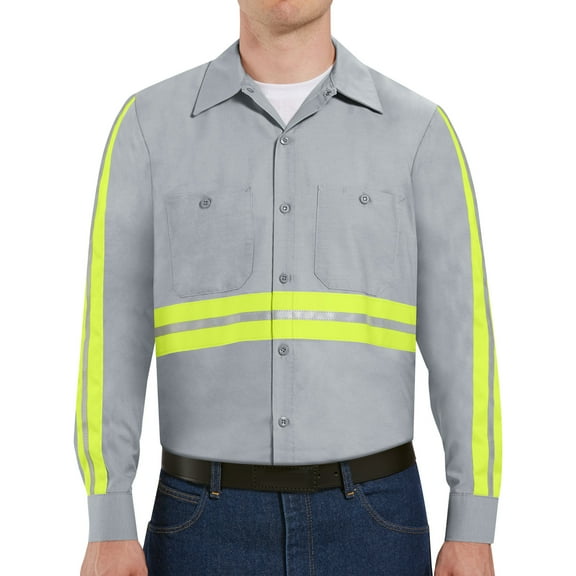 Red Kap Men's Long Sleeve Enhanced Visibility Industrial Work Shirt