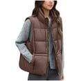 thumbnail image 3 of YOIAVAIOY Womens Quilted Puffer Vests Drawstring Collar Zip Up Sleeveless Down Jackets Fall Winter Casual Outerwear Vest with Pockets Coffee M, 3 of 9