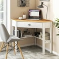 thumbnail image 2 of POWERSTONE Corner Desk with Drawer & Storage Shelves Small Triangle Writing Table Computer Desk Corner Vanity for Home Office Small Space Natural, 2 of 7