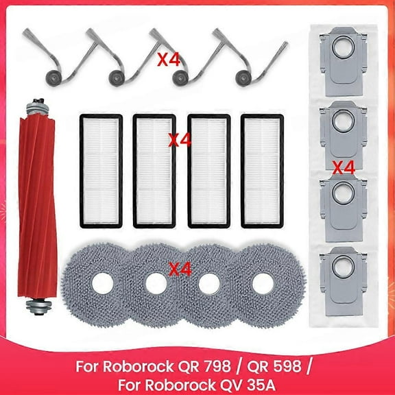 For Roborock QR 798 / QR 598 / Roborock QV 35A Vacuum Parts Main Roller Side Brush HEPA Filter Mop Cloth Dust Bag