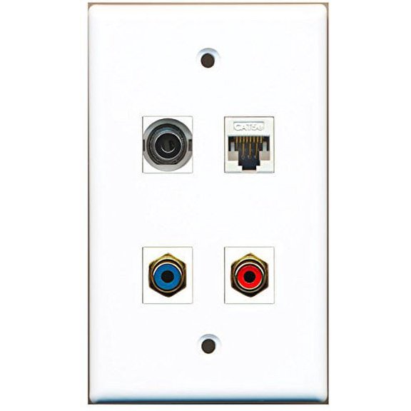 RiteAV - 1 Port RCA Red 1 Port RCA Blue 1 Port 3.5mm 1 Port Cat5e Ethernet White Wall Plate