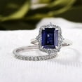 thumbnail image 2 of beryl_creation 2.65 Ct Emerald Cut Blue Sapphire & Diamond Wedding Engagement Bridal Ring Set 14K White Gold Plated 925 Sterling Silver For Women's -10, 2 of 3