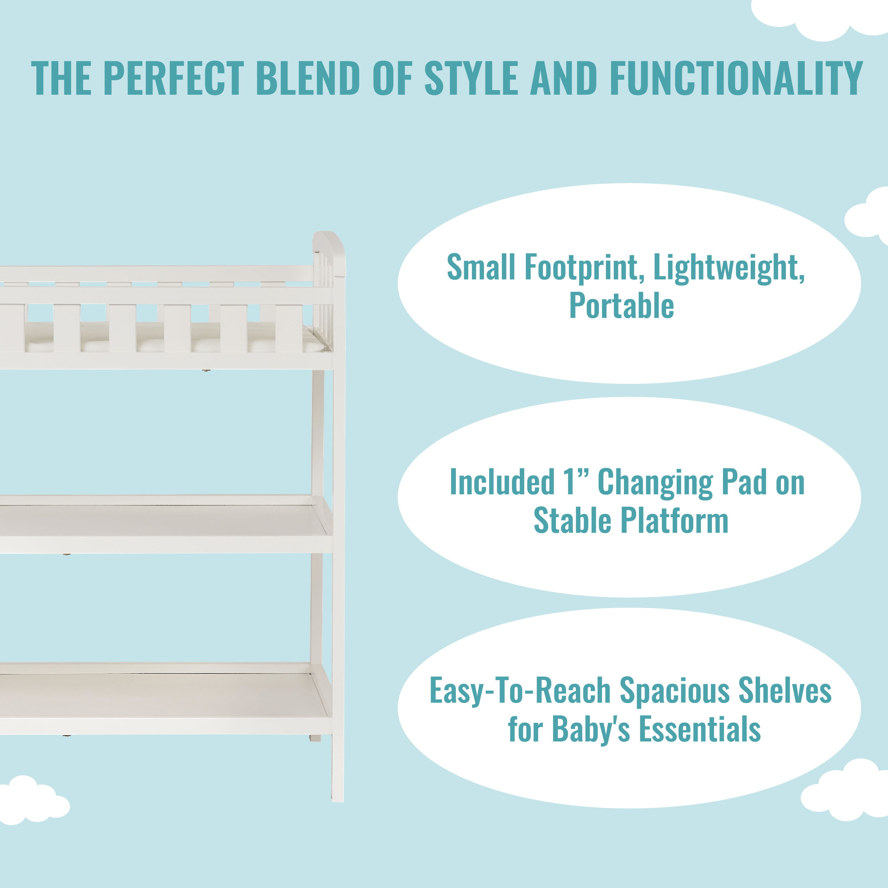 Dream On Me Emily Changing Table, Comes With 1" Changing Pad, Portable Changing Station, White - image 5 of 6
