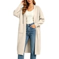 thumbnail image 3 of Plus Size Sweaters For Women Women's Solid Color Long-Sleeve Pocket Cardigan Sweater Beige XXXXL, 3 of 6