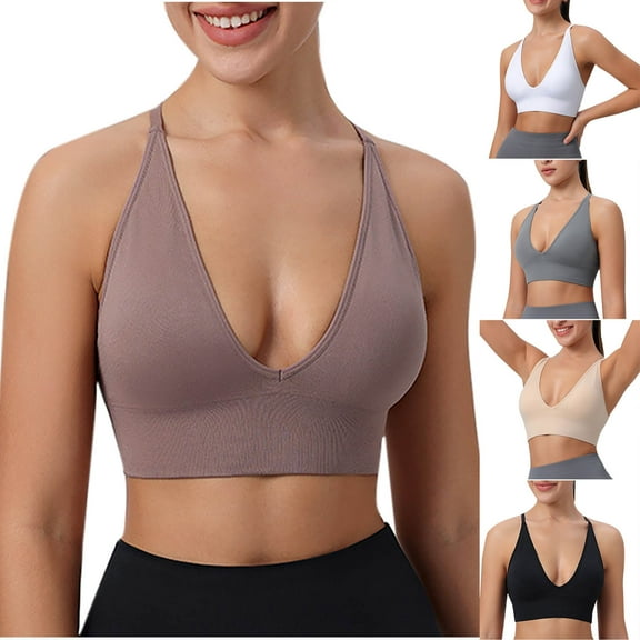 SMihono Trendy Womens Deep V-Neck Longline Sports Bra, Strappy Criss Cross Padded Cups Adjustable Spaghetti Straps Workout Yoga Crop Top Black 6