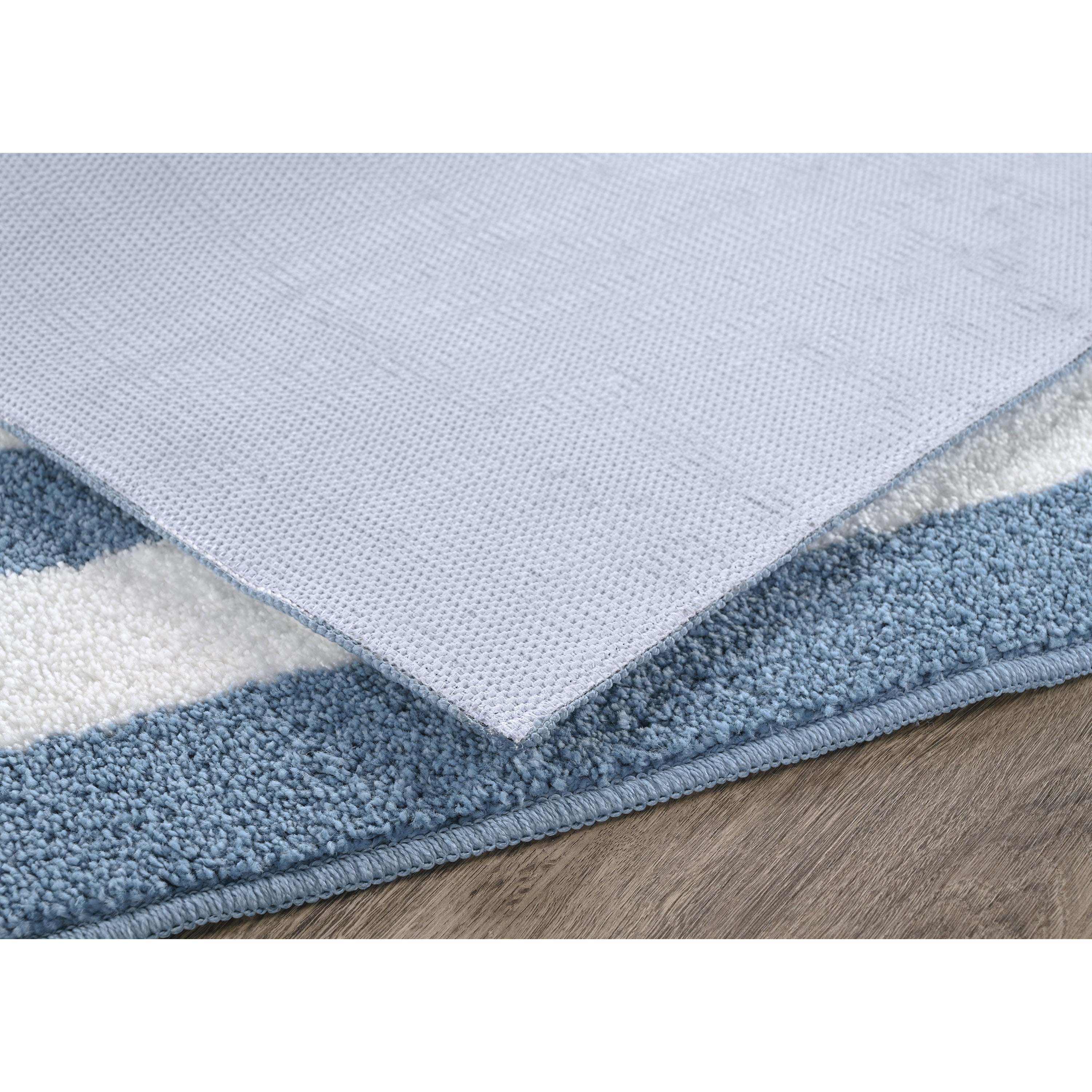 Garland Rug Beach Stripe Washable Bath Rug Set, 2 Piece Set (17"x24" Bath Rug, & 21"x34" Bath Rug) Basin Blue/White