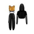 thumbnail image 2 of Hansber Kids Girls Street Hip Hop Jazz Dance Outfits 3-Piece Long Sleeve Hoodie Crop Top with Cargo Pants Set Gold 12, 2 of 5